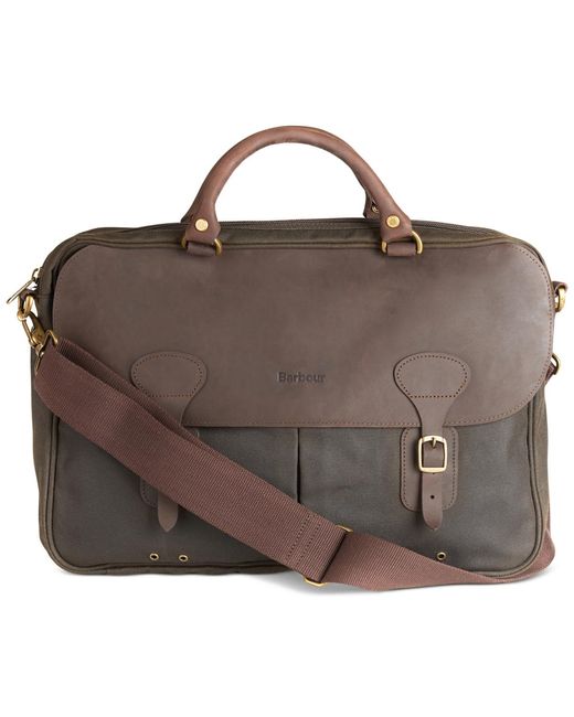 Barbour Green Waxed Briefcase for men