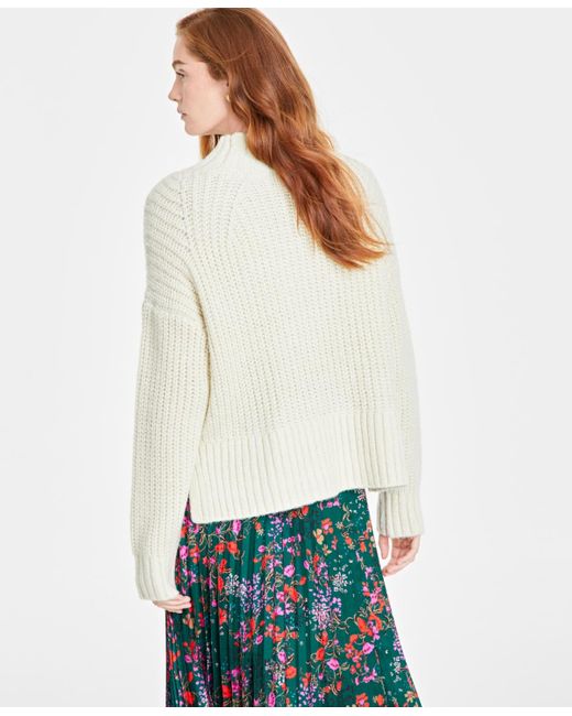 On 34th White Mock Neck Drop-shoulder Lurex Sweater