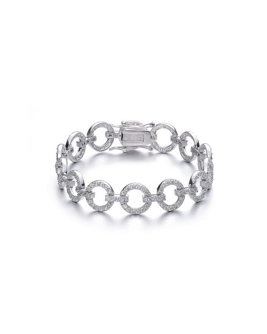 Genevive Jewelry Metallic Sterling Silver Cubic Zirconia Circle Link Bracelet