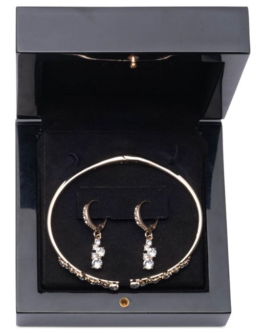 Givenchy Black Silver-tone 2-pc. Set Stone Scatter Cluster Cuff Bangle Bracelet & Matching Drop Earrings