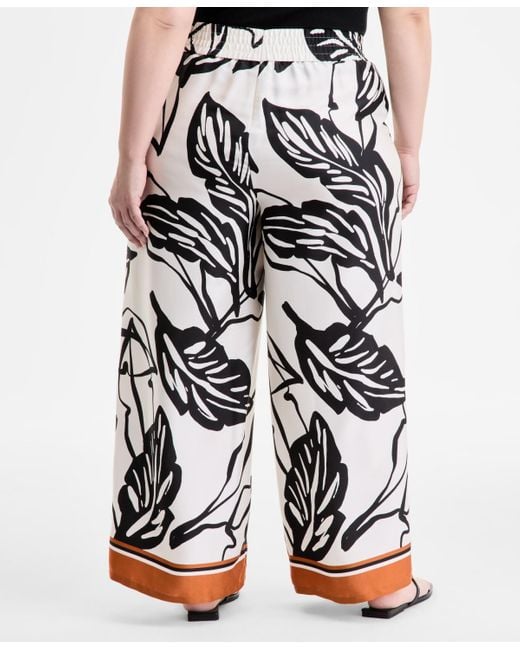 INC International Concepts White Plus Size Printed High-rise Pants