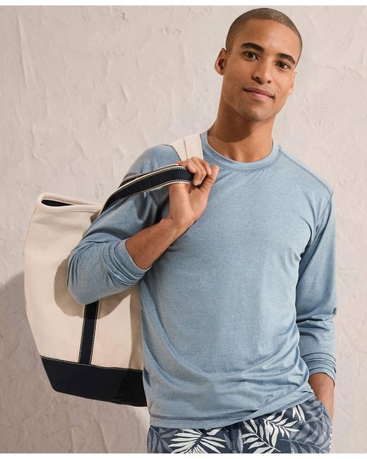 Lands' End Blue Tall Long Sleeve Upf 50 Swim Tee Rash Guard for men