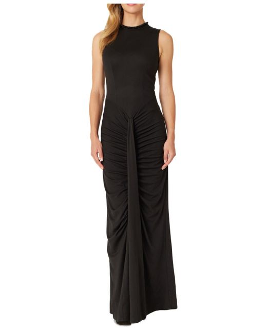 Adrienne Landau Black Embellished Ruched Maxi Dress