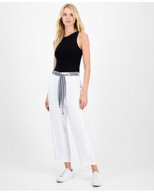 Nautica Women's White Belted High Rise Straight-leg Pants