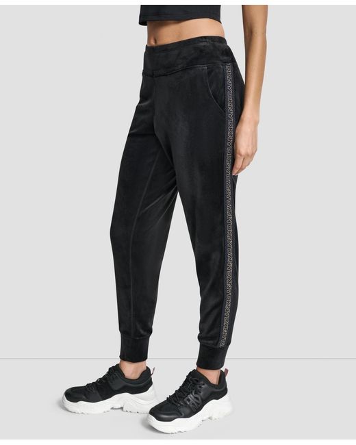DKNY Black Super Soft Velour Cuffed Metallic Logo joggers