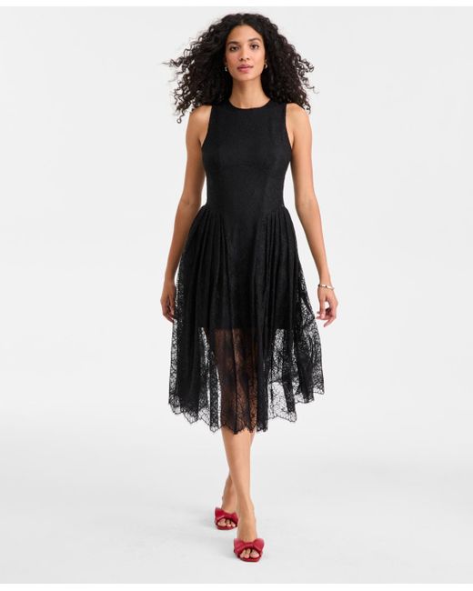 On 34th Women's Black Woven Lace Drop-waist Midi Dress -  www.rajagirimanappuram.com