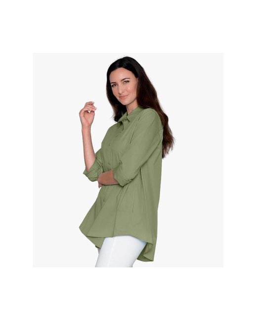 Stella Carakasi Green Cotton Poplin Button-front A-line Shirt Top Prime Time Tunic