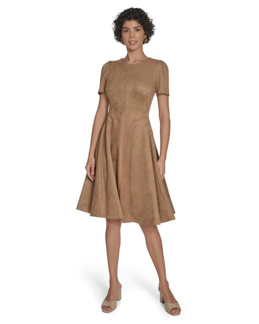 Calvin Klein Fit And Flare Short Dress in Natural | Lyst