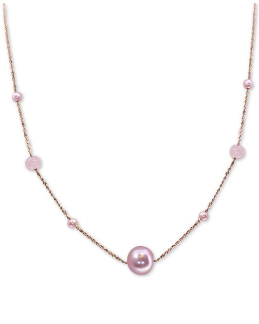 Effy Effy® Pink Cultured Freshwater Pearl (11 & 3-1/2mm) & Rose Quartz 18" Statement Necklace In 14k Rose Gold
