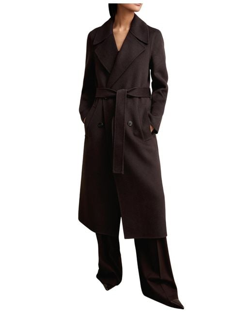 Reiss Black Double-breasted Blindseam Wool-blend Coat