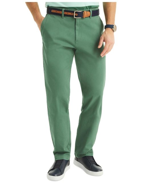 Nautica Green Classic-fit Stretch Solid Flat-front Chino Deck Pants for men