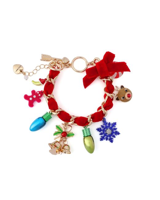 Betsey Johnson Red Faux Cultivated Pearl Santa Baby Charm Bracelet