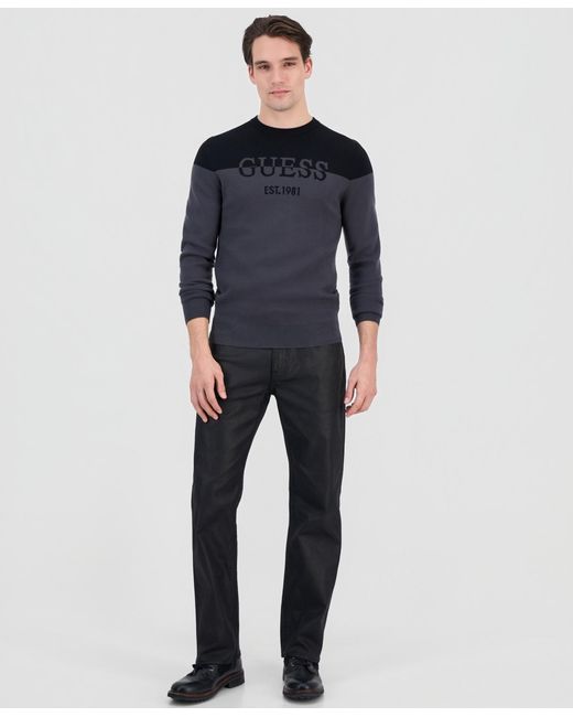 Guess Blue Kantu Two-tone Crewneck Logo Sweater for men