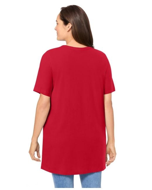 Woman Within Plus Size Within Perfect Short-sleeve Shirred V-neck Tunic