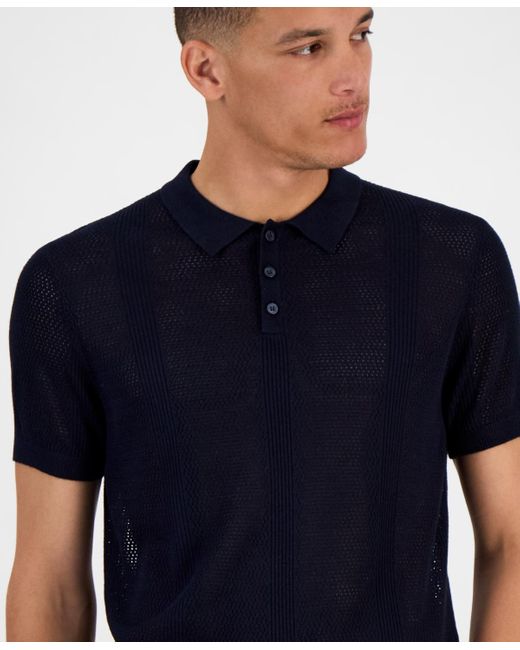 Guess Blue Mesh Stripe Elija Polo Shirt for men