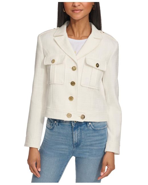 Karl Lagerfeld White Cropped Tweed Jacket