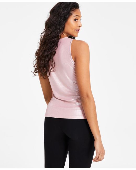BarIII Purple Sleeveless Crewneck Foil Top