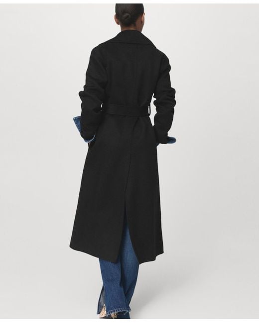 Mango Black Handmade Belt Wool Coat