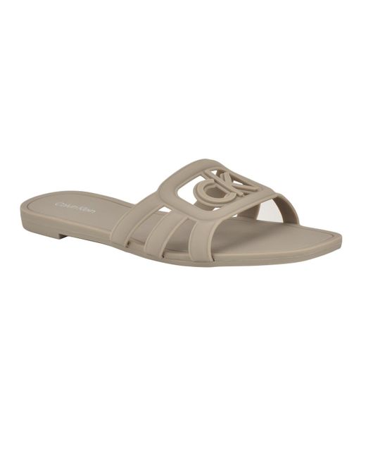 Calvin Klein Gray Yoana Logo Slip-on Jelly Flat Sandals