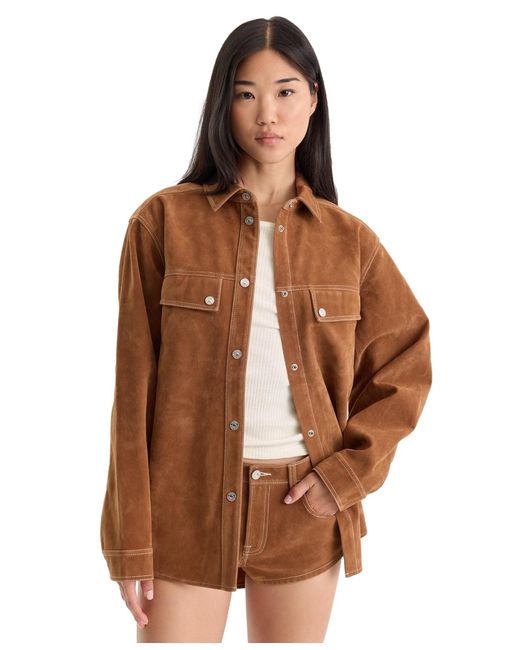 GOOD AMERICAN Brown Collared Button-front Overshirt