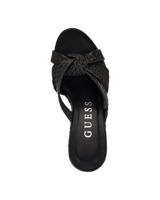 Guess Black Eveh Knotted Jute Wrapped Platform Wedge Sandals