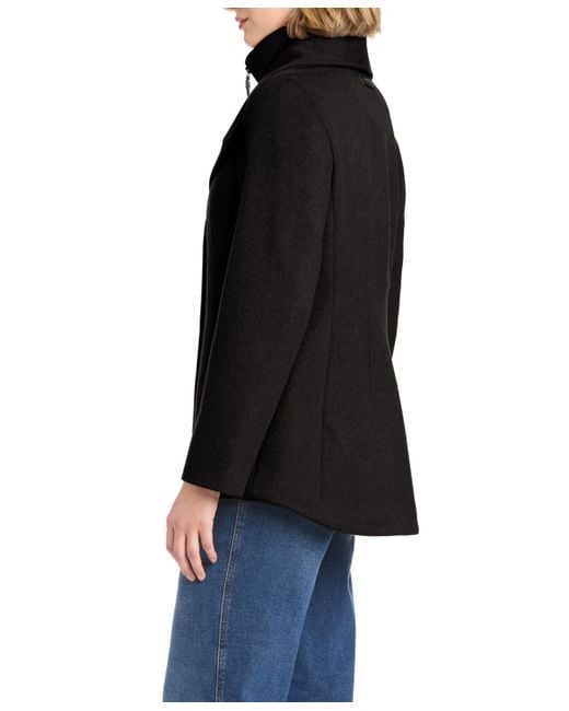 Vince Camuto Black Short Wool Coat With Fixed Bib