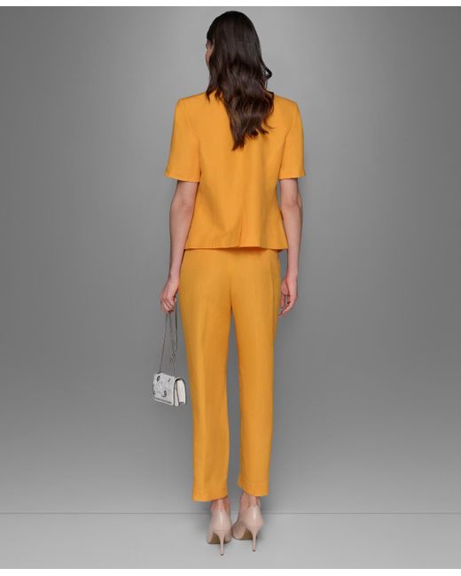 Karl Lagerfeld Orange Linen-blend Short-sleeve Double-breasted Jacket