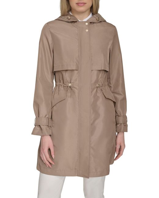 Cole Haan Brown 38" Zip Up Trench Coat W Set-in Hood