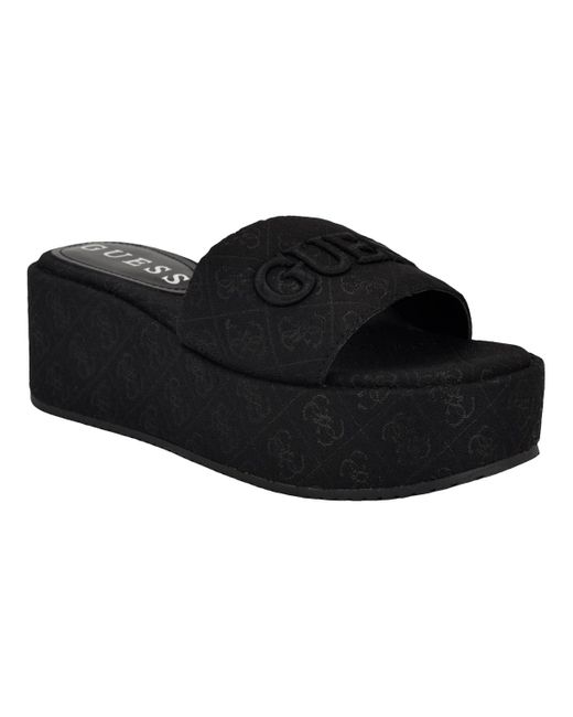 Guess Black Bintai Platform Slide Wedge Sandals