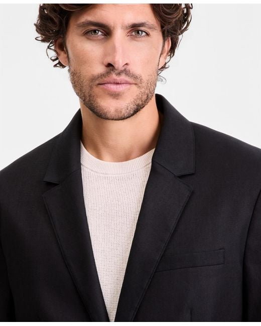 Alfani Black Linen-blend Tech Two-button Blazer for men