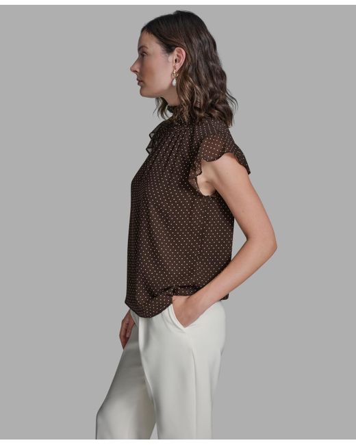 BCBGMAXAZRIA Multicolor Polka Dot Mock Neck Blouse