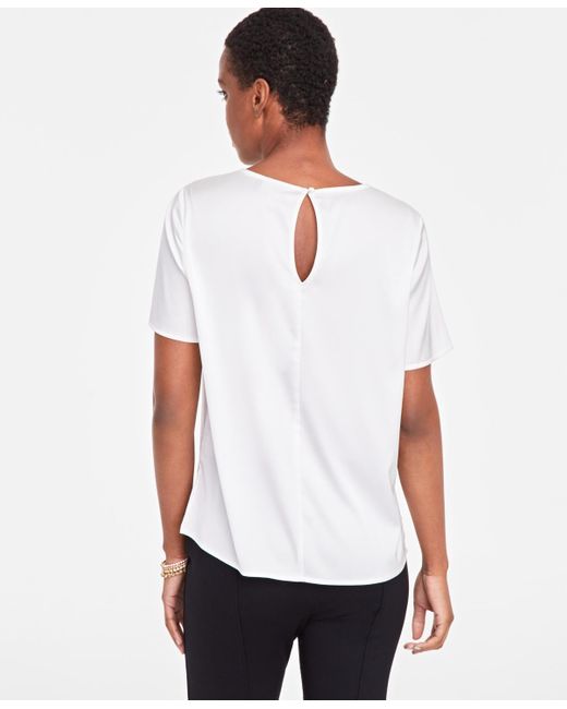 On 34th White Satin Relaxed Short-sleeve Top
