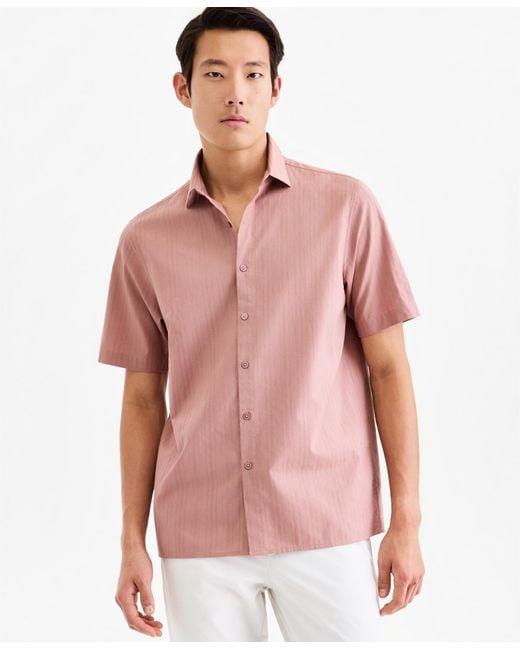 Alfani Pink Short-sleeve Solid Texture Shirt for men