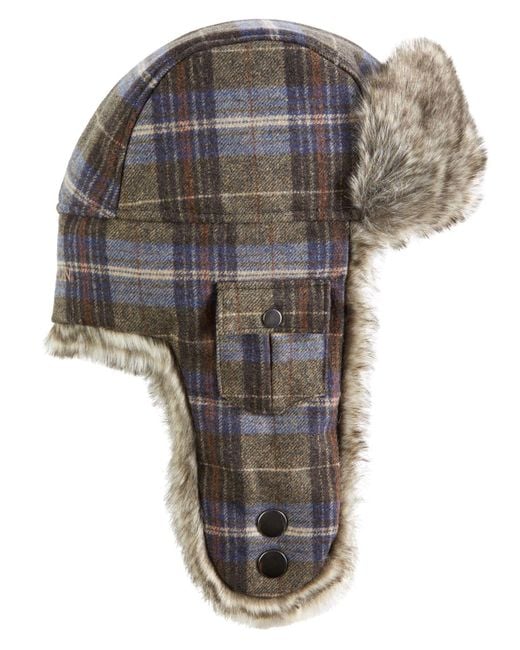 Stetson Plaid Fauxfur Trim Trapper Hat in Brown (Gray) for Men Lyst