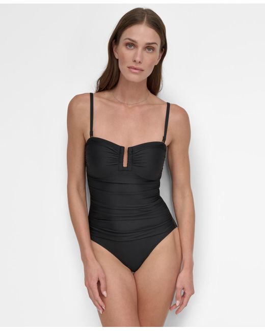 DKNY Black Shirred One-piece Swimsuit