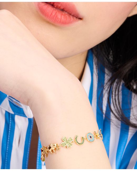 Kate Spade Metallic Gold-tone Color Crystal Rainbow Joy Charm Bracelet