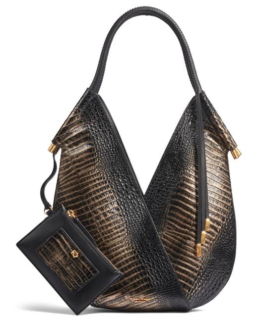 Donna Karan Black Baldwin Metallic Croco Medium Shoulder Bag