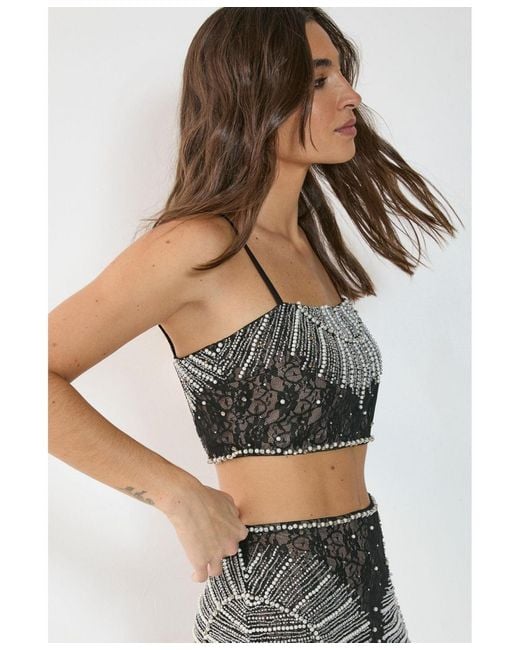 Nasty Gal Gray Lace Strappy Sequin Crop Top