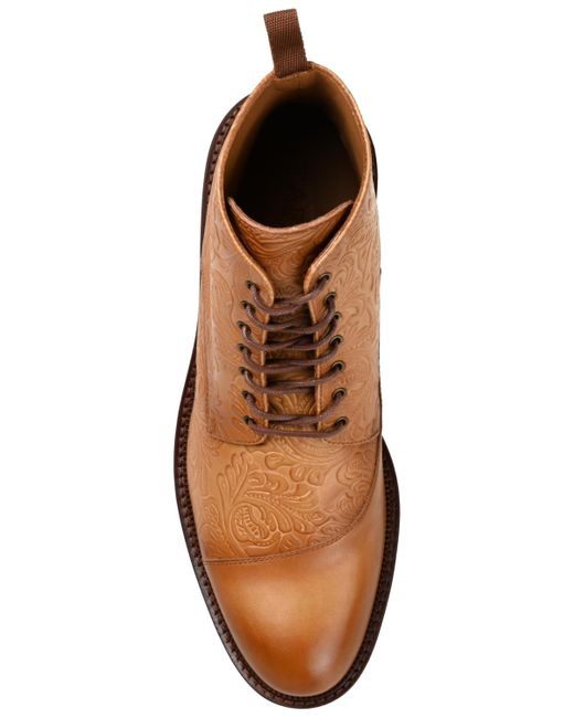 Taft Brown Paris Floral Embossed Leather Dress Boots for men