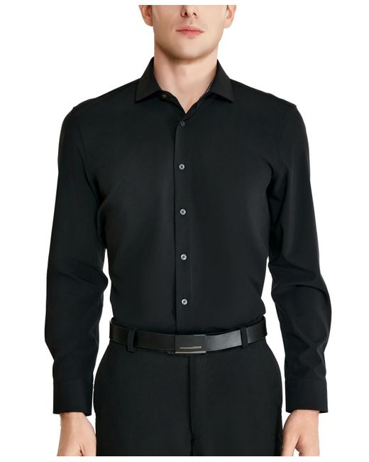 Tallia Black Slim-fit Solid Poplin Dress Shirt for men