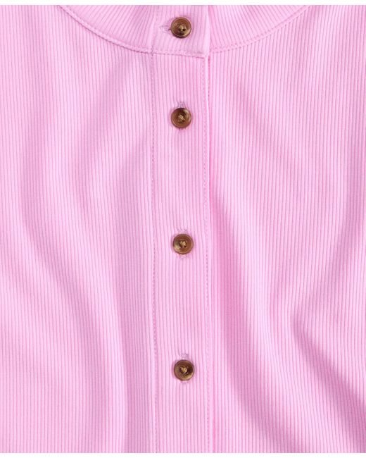 On 34th White Rib-knit Short-sleeve Button Front Top