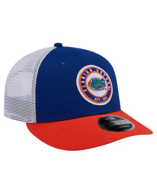 KTZ Blue Royal Florida Gators Throwback Circle Patch 9fifty Trucker Snapback Hat for men