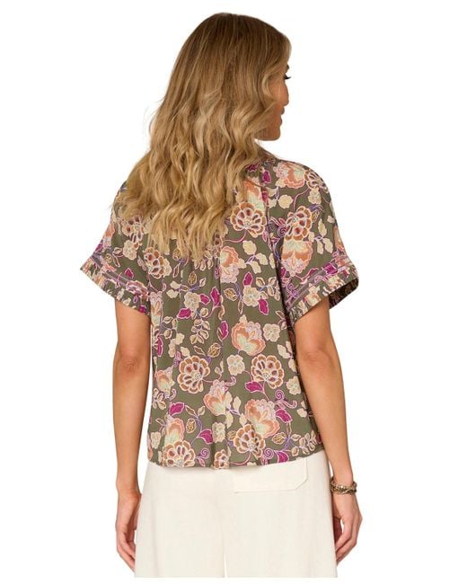 Democracy Multicolor Petite Printed Pleated Blouse