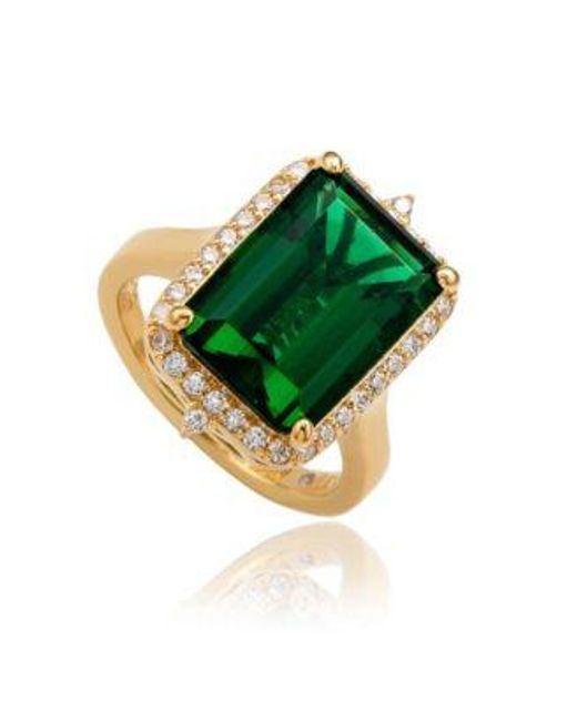 SUZY LEVIAN NEW YORK Green Suzy Levian Yellow Sterling Silver Emerald Cut Cubic Zirconia Pointed Halo White Cubic Zirconia Ring
