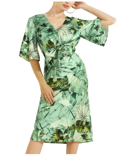 Guess Synthetic Ariel Tropical-print Dress in Green | Lyst