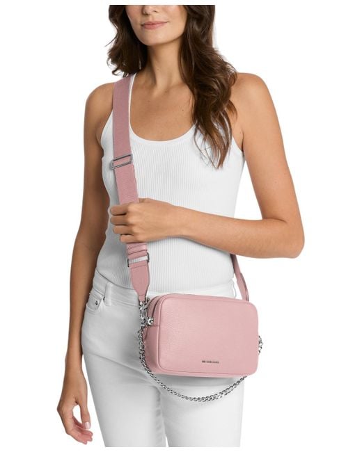 Michael Kors Pink Michael Bryant Medium Leather Double Zip Chain Camera Crossbody