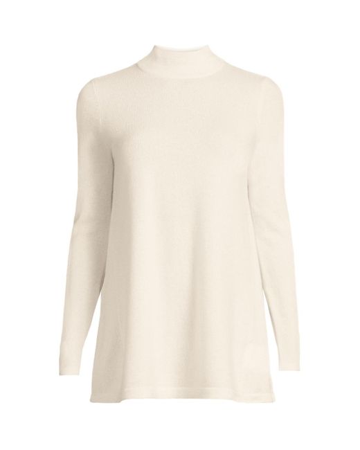 Lands' End White Cashmere Mock Neck Swing Tunic Sweater