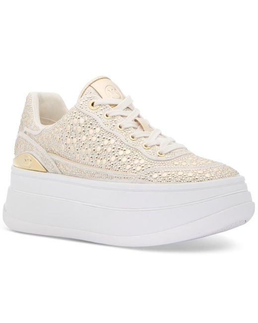 Michael Kors White Michael Hayes Embellished Platform Sneakers
