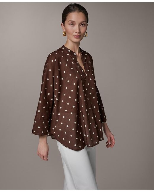 Donna Karan Weekend Brown Printed Split Neck Blouse