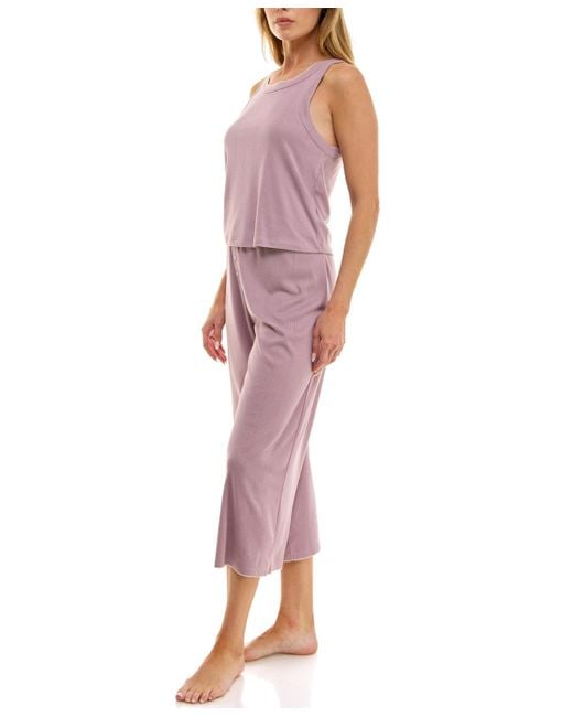 Roudelain Pink 2-piece Contrast Binding Sleeveless T-shirt And Pajama Set